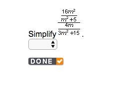 Simplify 16m^2/m^2+5/4m/3m^2+15-example-1