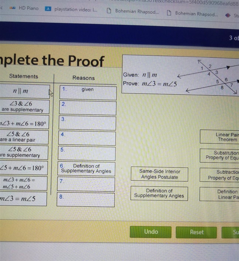 Given n//m prove m and 3 = m angle 5 ​-example-1