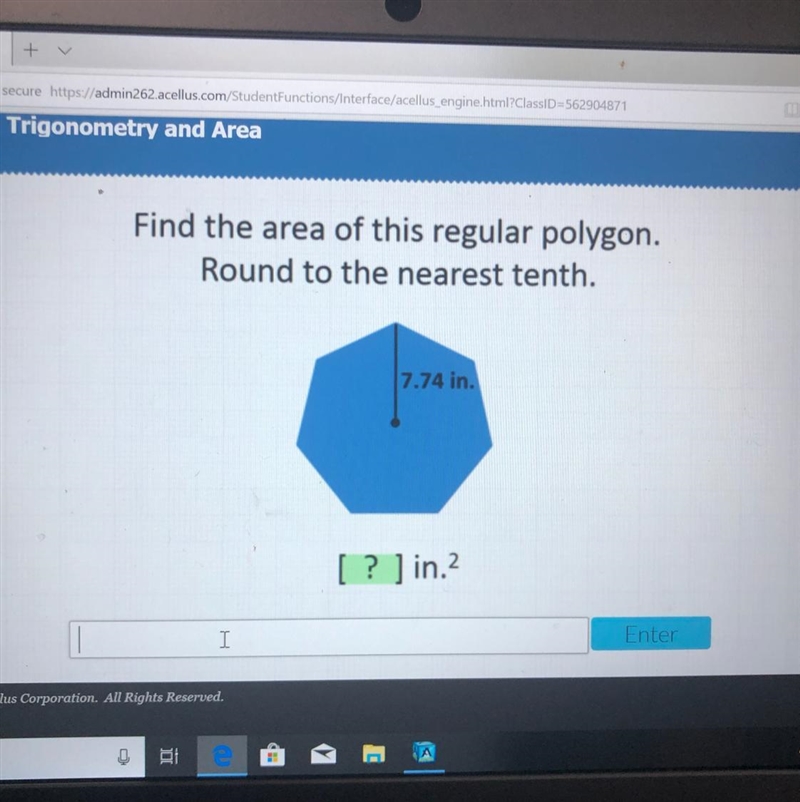 Find the area of this regular polygon round to nearest tenth-example-1