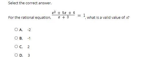 Select the correct answer. For the rational equation what is a valid value of x?-example-1