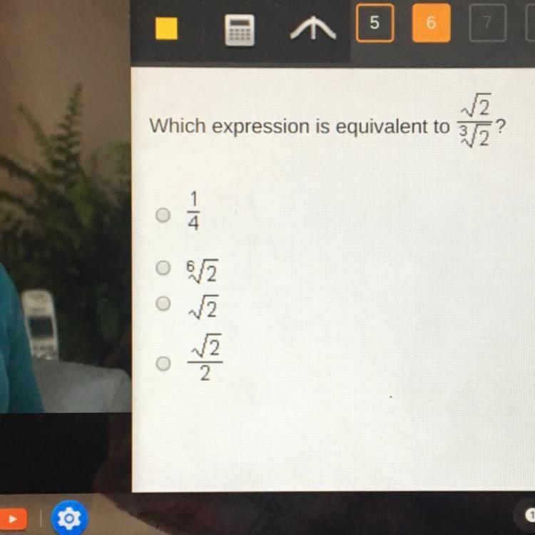 Which expression is equivalent to sqrt 2 / ^3 sqrt 2?-example-1