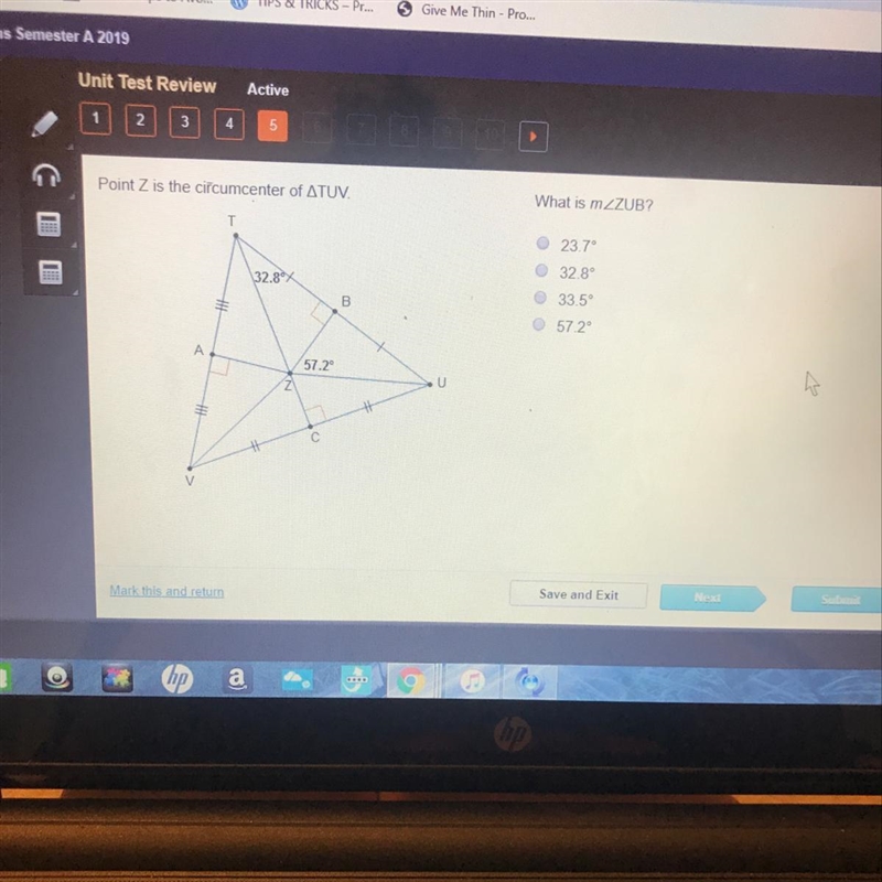 Point z is the circumcenter of TUV what is the mesausre of angle ZUB-example-1