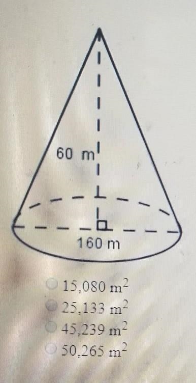 What is the lateral area of the cone to the nearest whole number? The figure is not-example-1