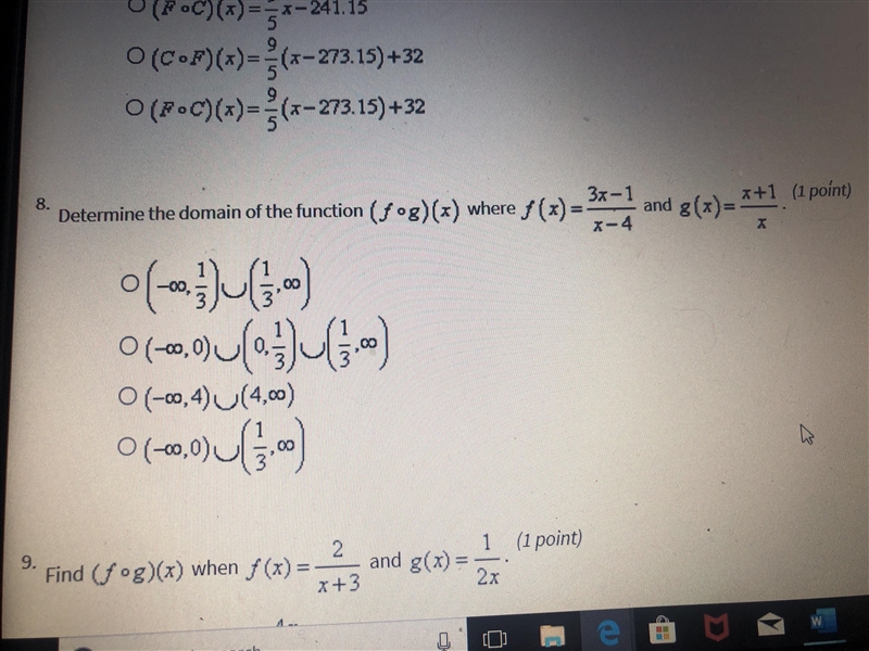 Determine the domain of the function (fog) (x) where f(x) = 3x-1/x-4 and g(x)=x+1/x-example-1