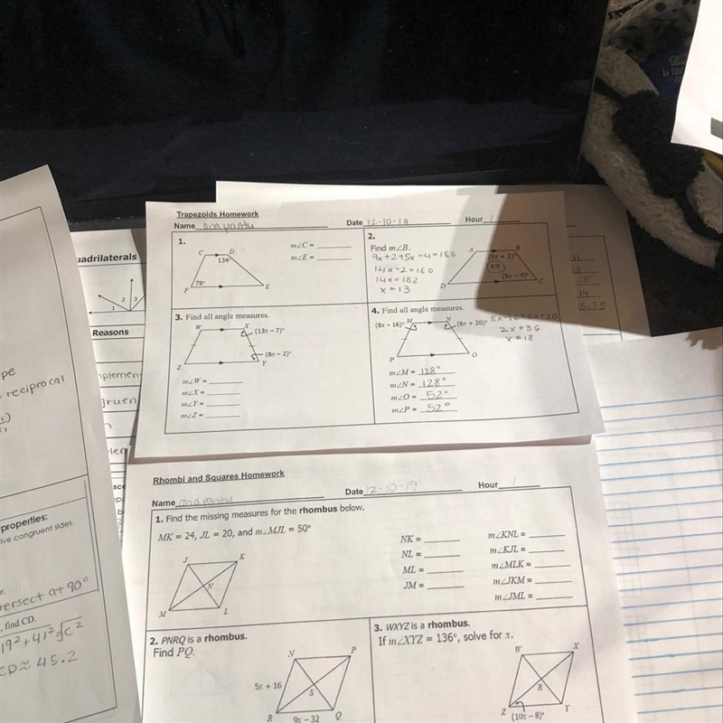 I need help with 1 and 3 on the trapezoids hw and 1,2,3 on the rhombi hw please!-example-1