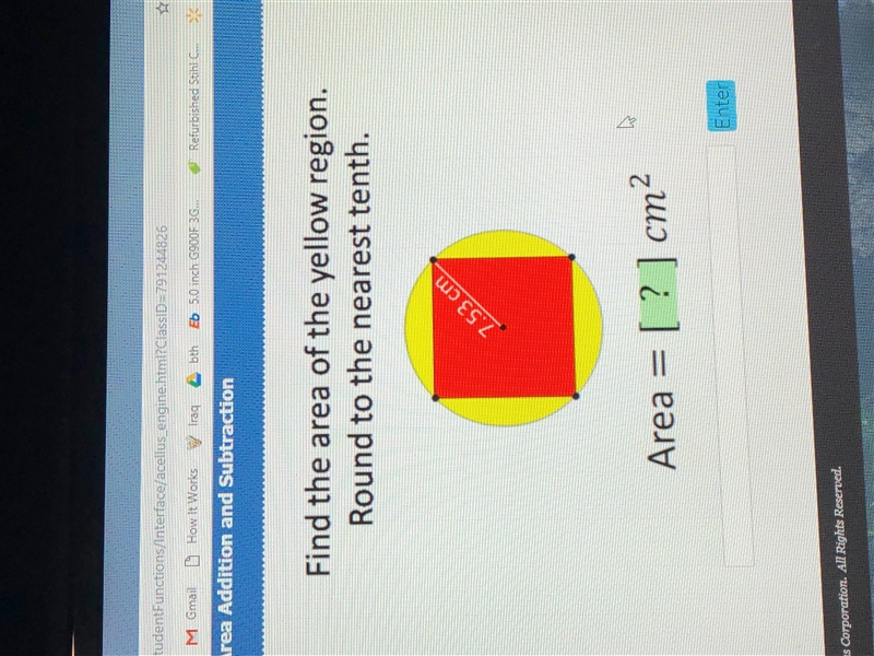 Find the area of the yellow region round to the nearest tenth Please help! For my-example-1