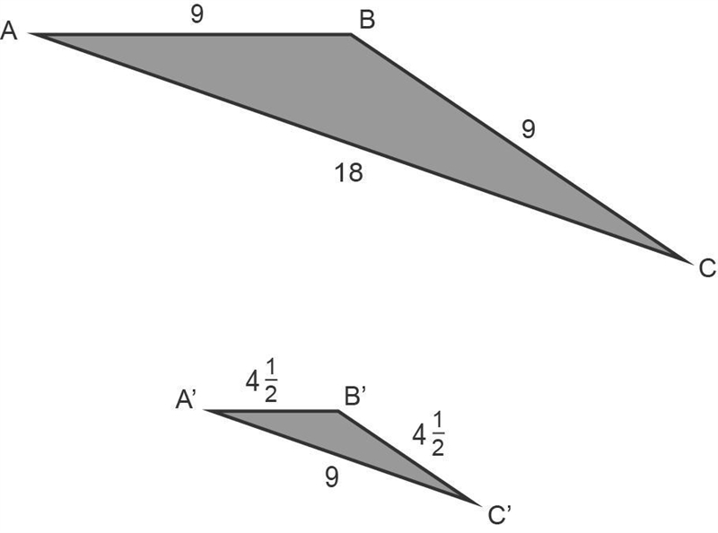 ​ Triangle A′B′C′ ​ is a dilation of ​ triangle ABC ​ . What is the scale factor? Enter-example-1