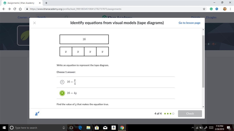 Find the value of y that makes the equation true. Help, please! <3-example-1