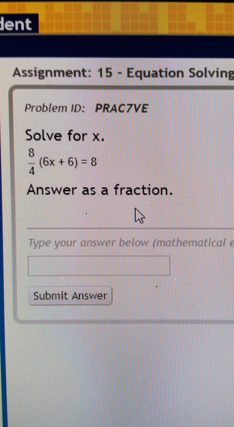 Solve for x and answer as a fraction. ​-example-1