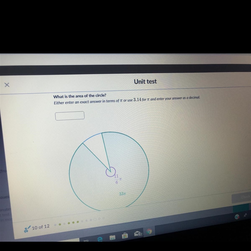 A circle had a sector with area 33pi and central angle of 11/6pi radians what is the-example-1