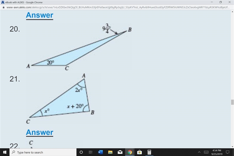 FIND THE MEASURE OF ANGLE C FOR #20-example-1