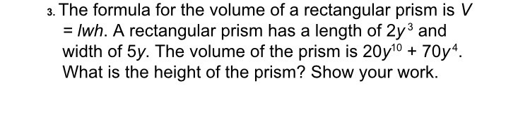 The formula for the volume of a rectangular prism is V = lwh. A rectangular prism-example-1