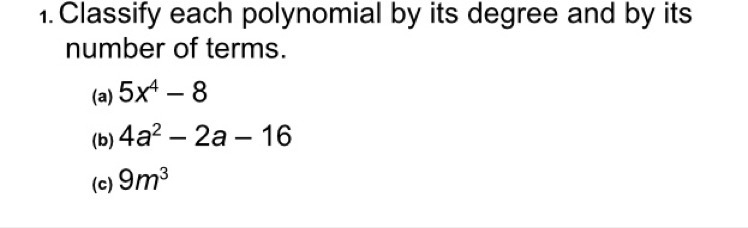 Classify each polynomial by its degree and by its number of terms.-example-1