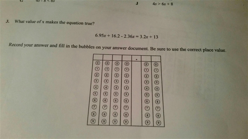 What value of x makes the equation true 6.95x+16.2-2.36x=3.2x+13 please show work-example-1