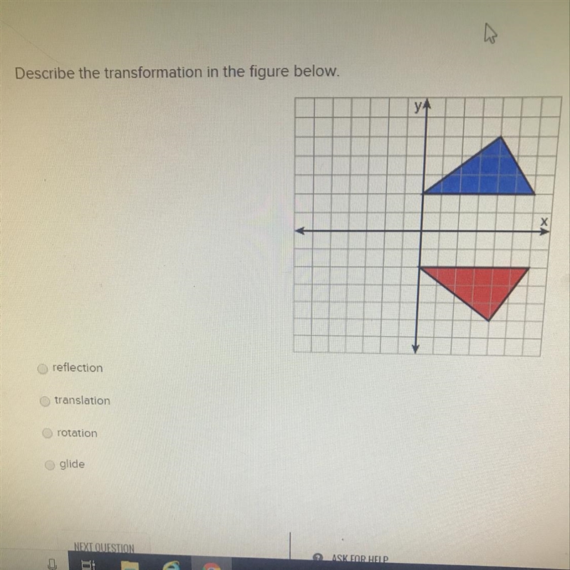 Describe the transformation in the figure below reflection translation rotation glide-example-1