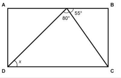 Rectangle ABCD is shown. What is the measurement of angle x? 35° 45° 25° 55°-example-1