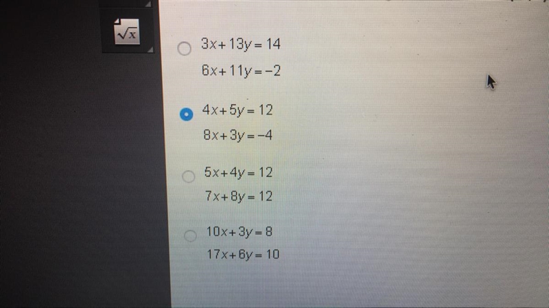 The linear combination method gives a solution of (-4, 2) for which of these systems-example-1