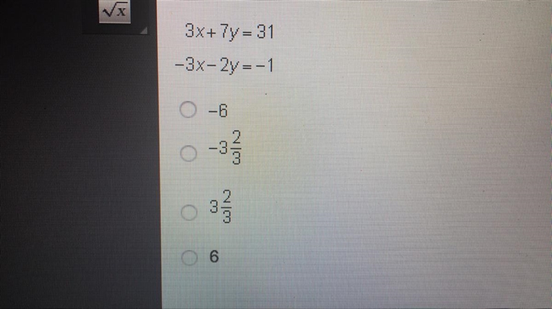 Use the linear combination method to solve this system of equations. What is the value-example-1