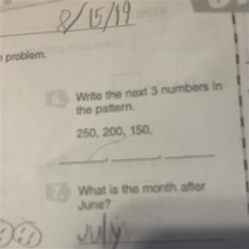 Write the next three numbers in the pattern 250,200,150-example-1