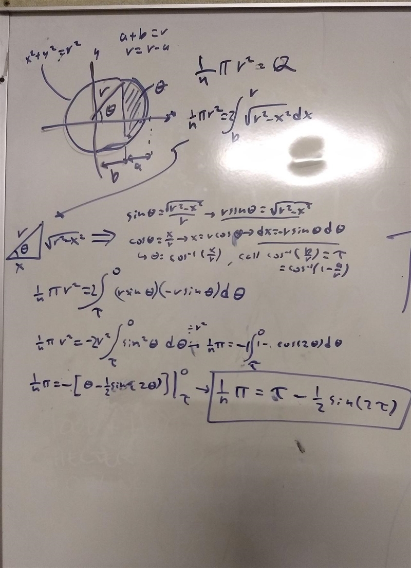 A. solve (1)/(n) \pi = \theta - (1)/(2)sin(2 \theta) for \theta in terms of &quot-example-1