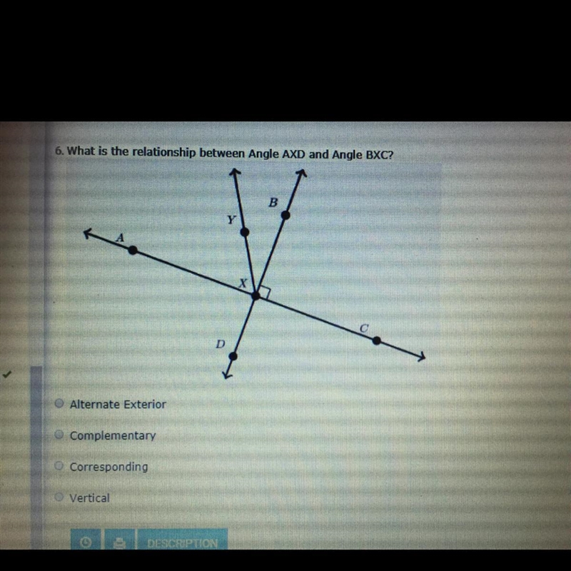 What is the relationship between angle axd and angle abx? please help!!-example-1