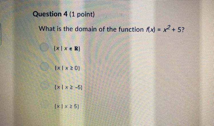 What is the domain of the function f(x) = x^2 + 5?-example-1