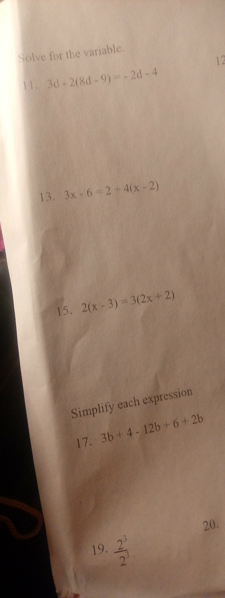 Please help? solve for variable and simplify each expression-example-1