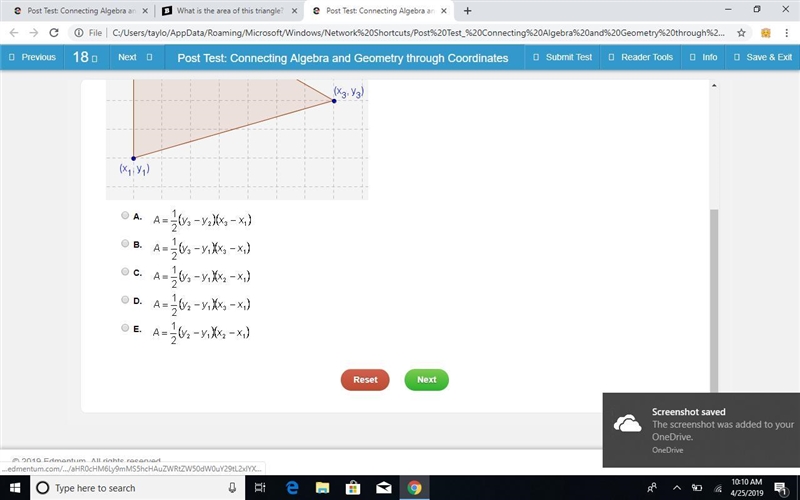 What is the area of this triangle? A.1/2(y^3 B. C. D. E.-example-2