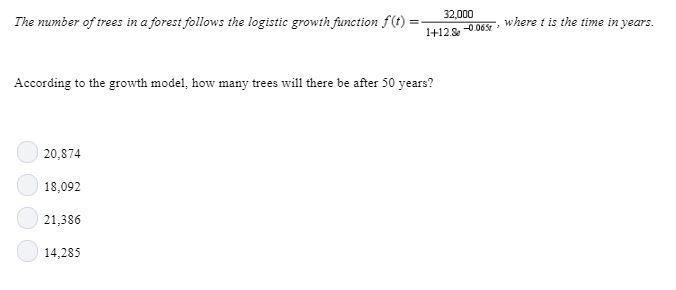 According to the growth model, how many trees will there be after 50 years? Details-example-1