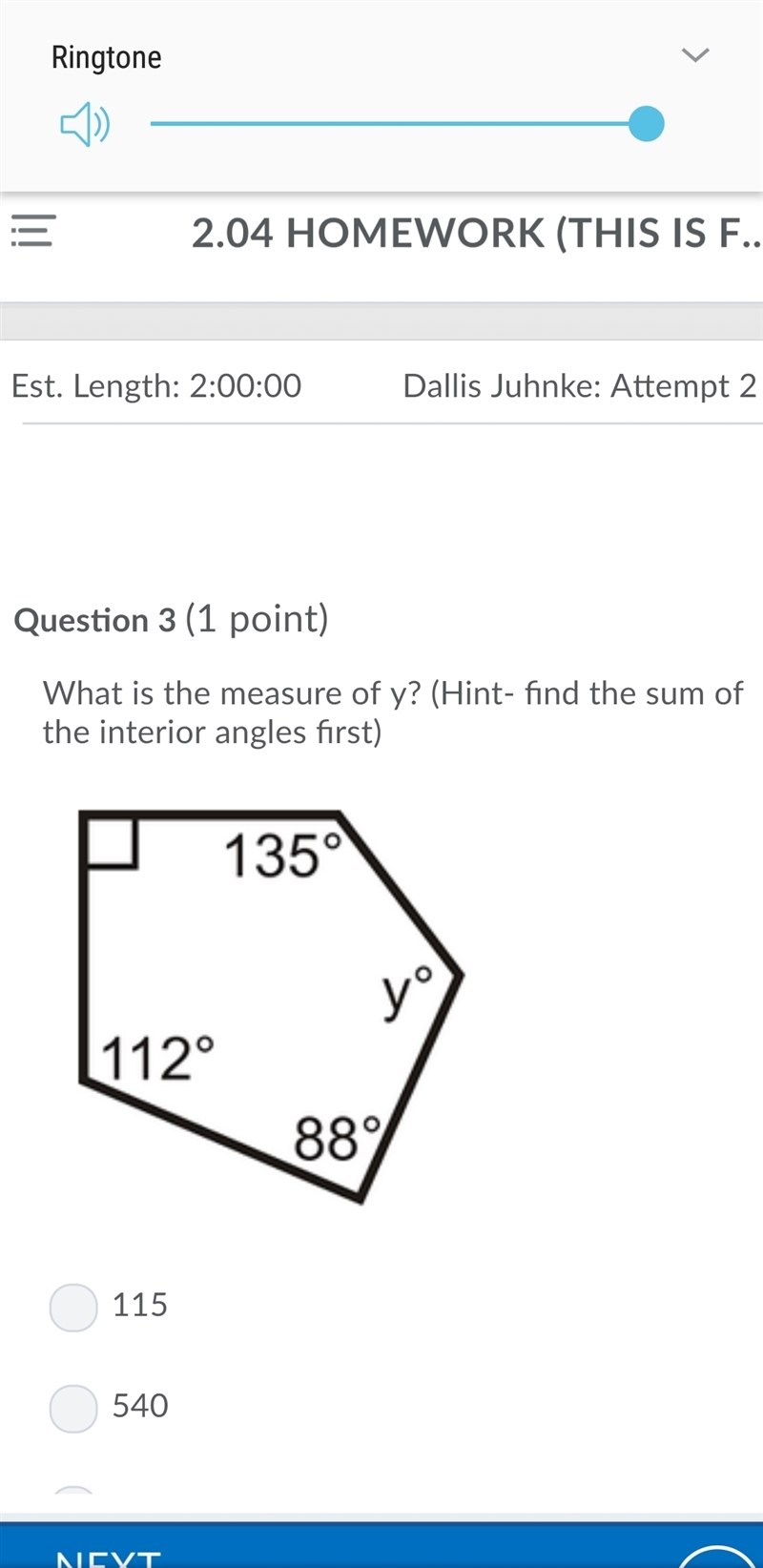 What is the measure of y? (Hint- find the sum of the interior angles first) If the-example-1