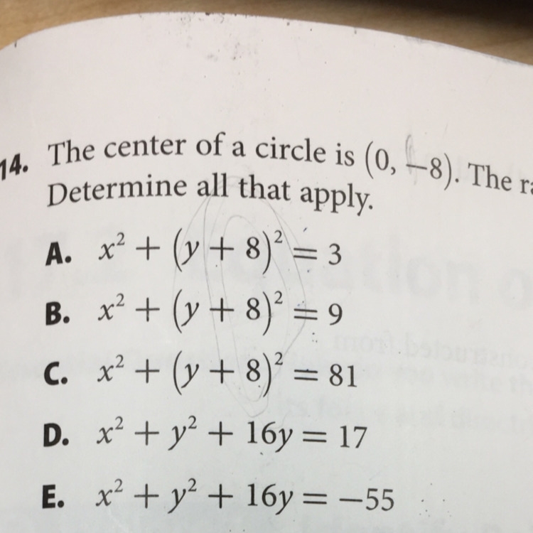 Need help #14 The center of the circle is (0,-8). The radius is 9.-example-1