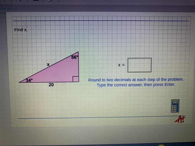 Photo attached Find x Round to two decimals at each step of the problem. Type the-example-1