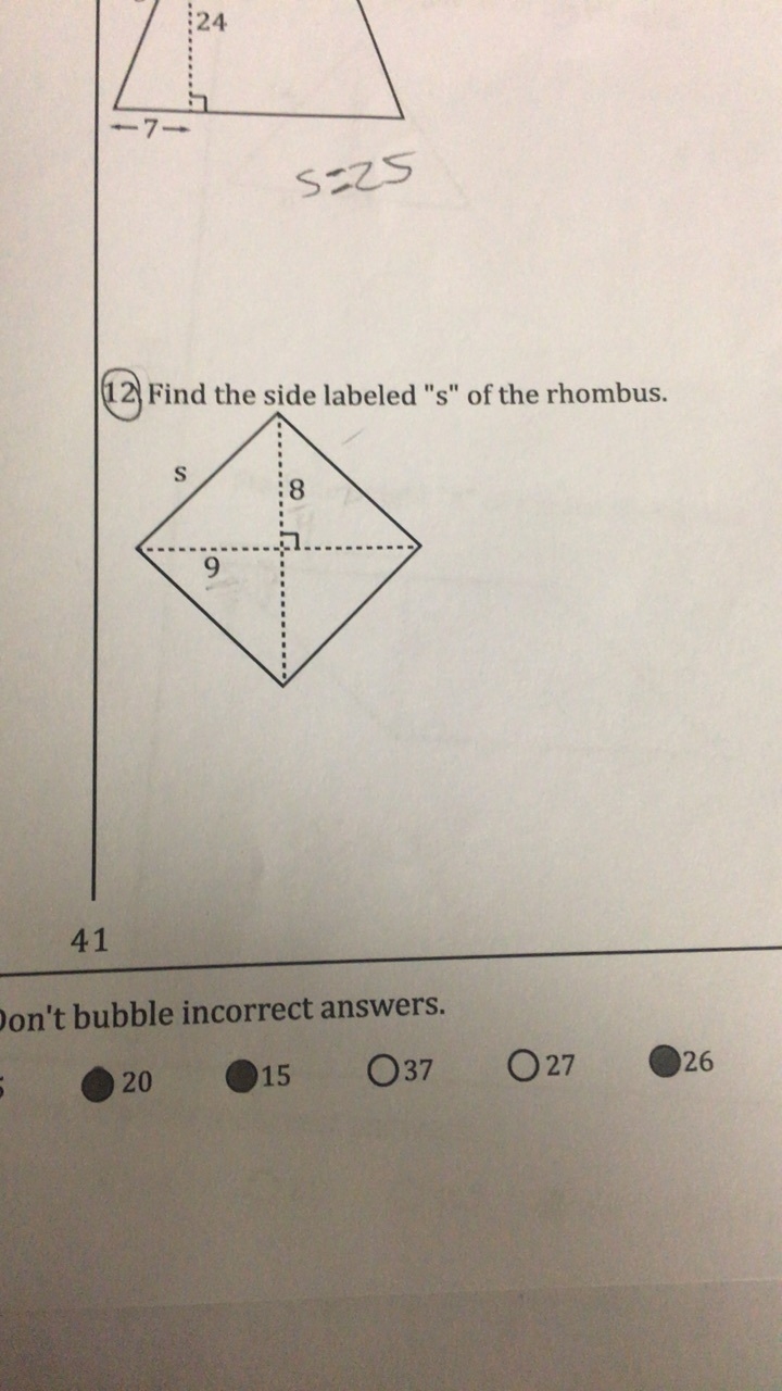 I'm not sure how to find "s". I've tried using a^2+b^2=c^2 but that doesn-example-1