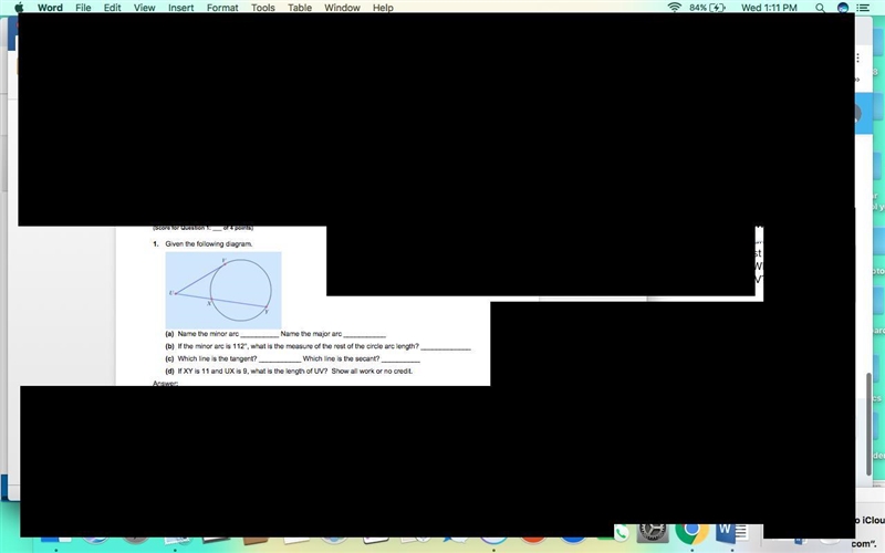 1. Given the following diagram. (a) Name the minor arc __________ Name the major arc-example-1