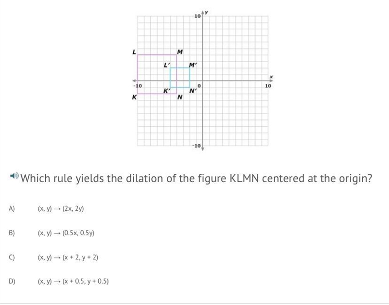 Which rule yields the dilation of the figure KLMN centered at the origin-example-1