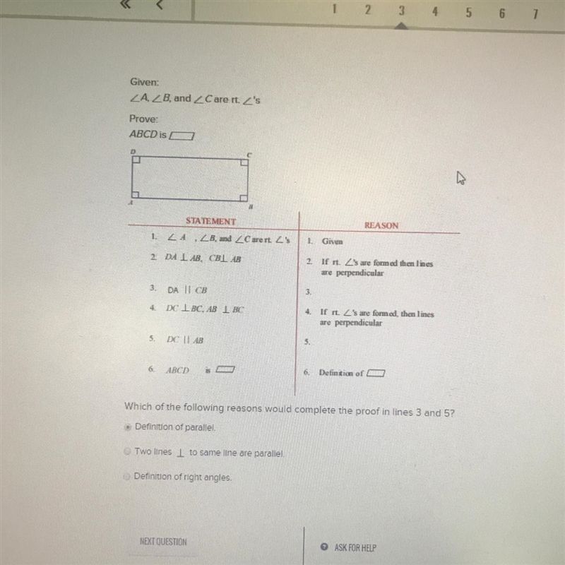 Which of the following reasons would complete the proof in lines 3 and 5-example-1