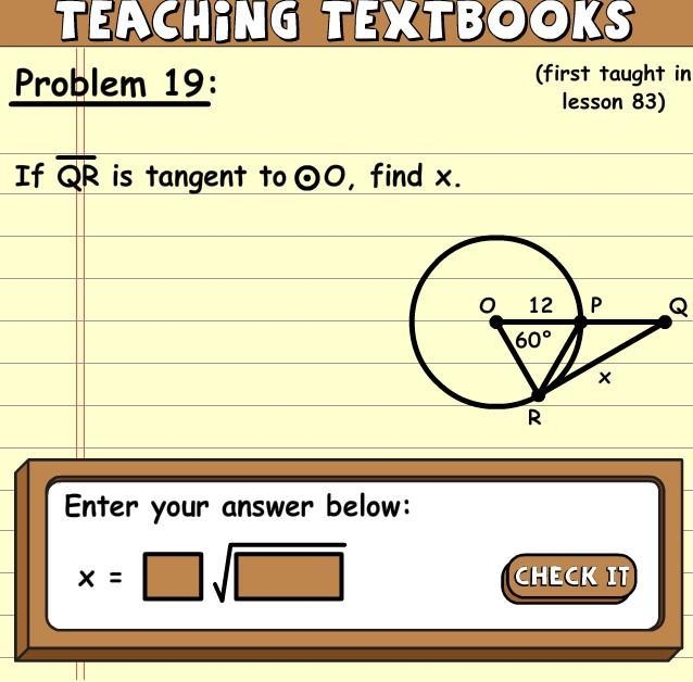 IF QR IS TANGENT TO O, FIND X.-example-1