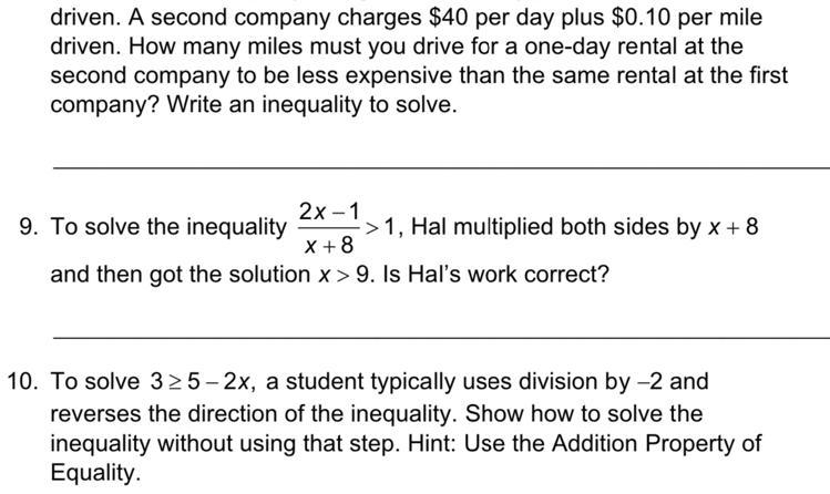 To solve the inequality 2x − 1 > 1, Hal multiplied both sides by x + 8 x+8 and-example-1