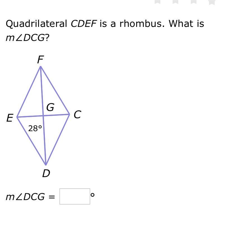 Quadrilateral CDEF is a rhombus. What is DCG?-example-1