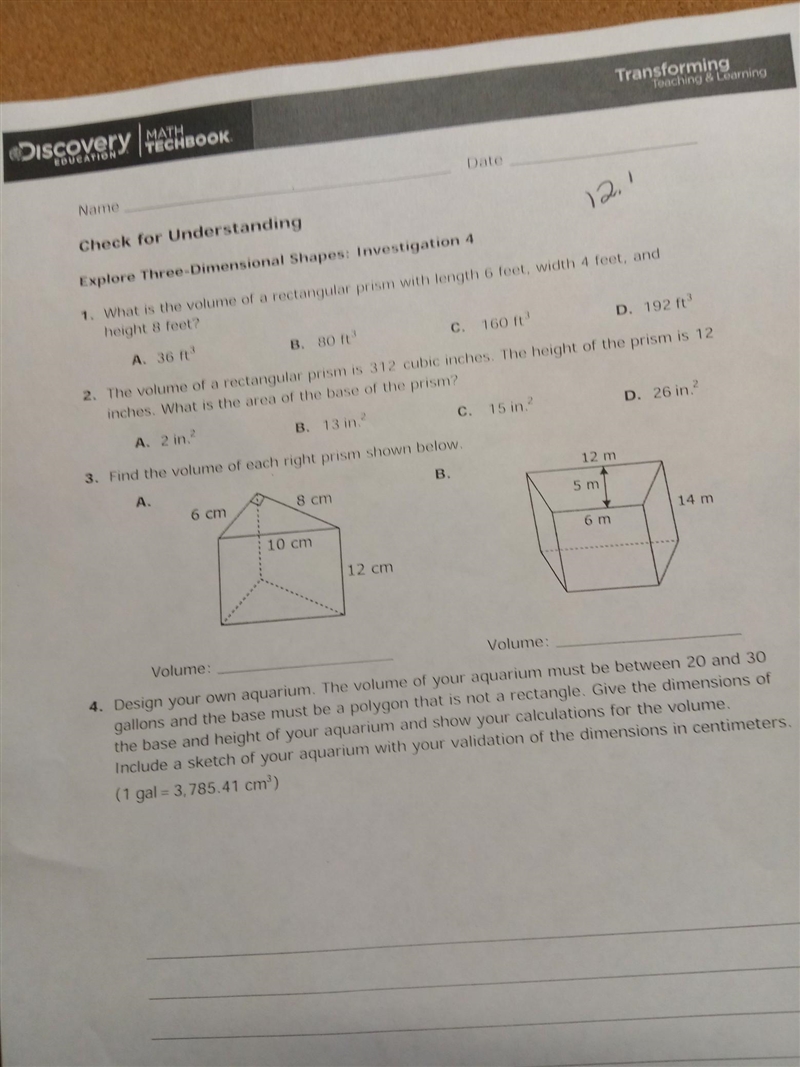 Explore Three Dimensional Shapes: Investigation 4 I need help with the worksheet-example-1