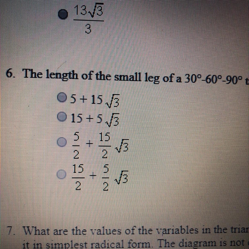 The length of the small leg of a 30 -60 -90 degree triangle is 5. What is the perimeter-example-1