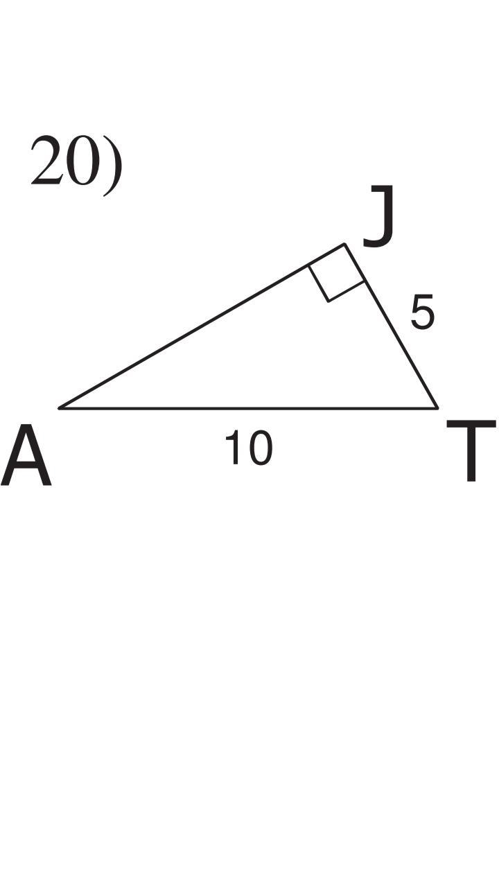 Find the exact value of sine, cosine, and tangent of A and T for each triangle.-example-2