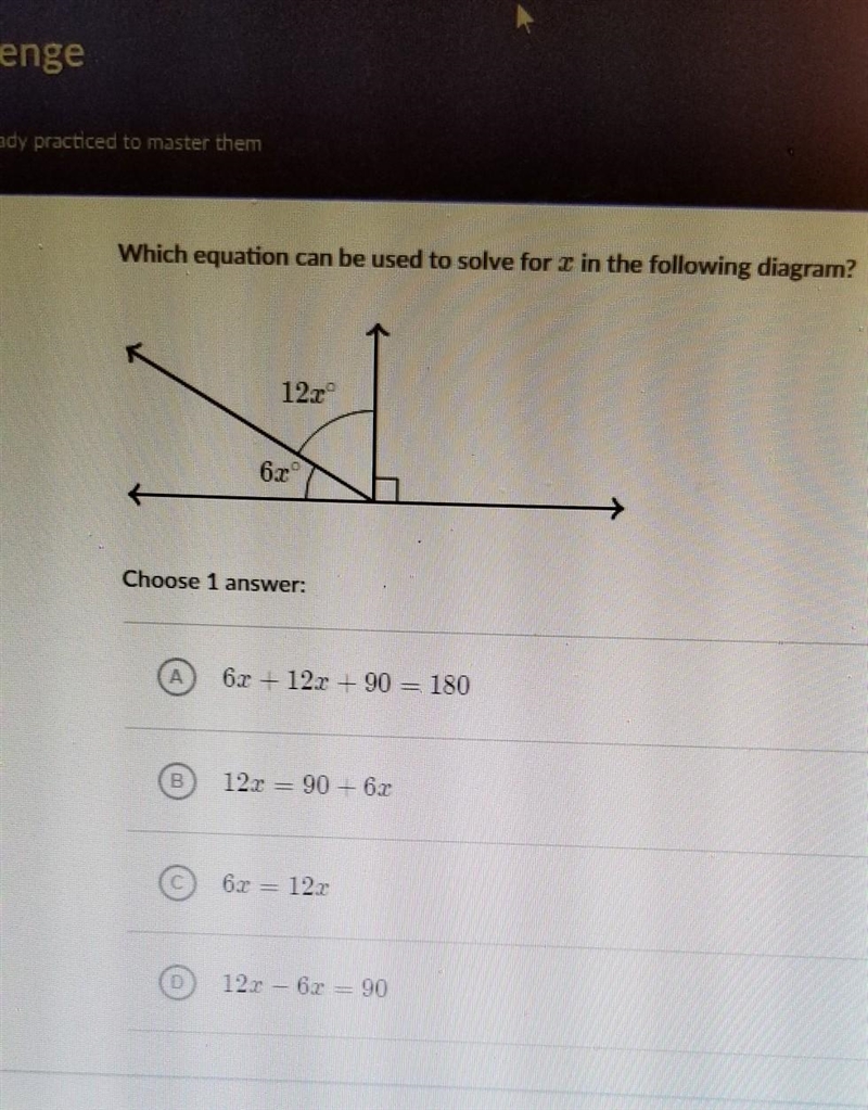 This question is called "Create equations to solve for missing angles" Help-example-1