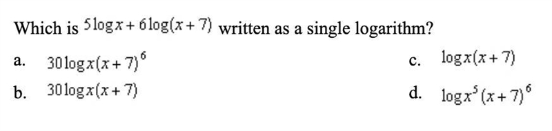 Which is log x+ 6 log(x+7) written as a single logarithm.-example-1