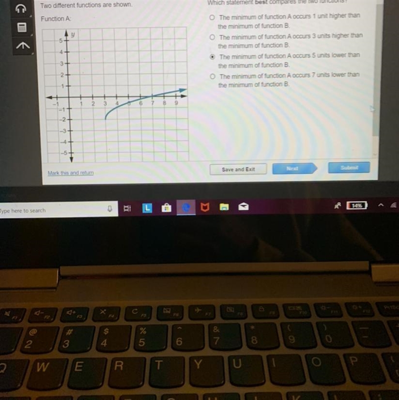 Two different functions are shown Function b: y= (x+3)^2+5-example-1