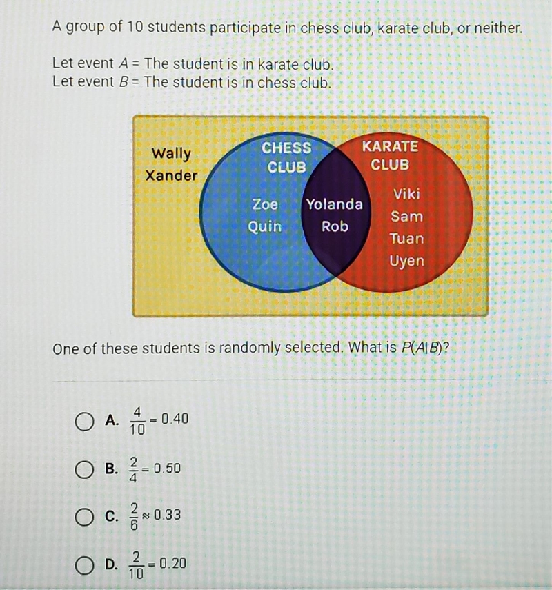 A group of 10 students participate in chess club, karate club, or neither.-example-1