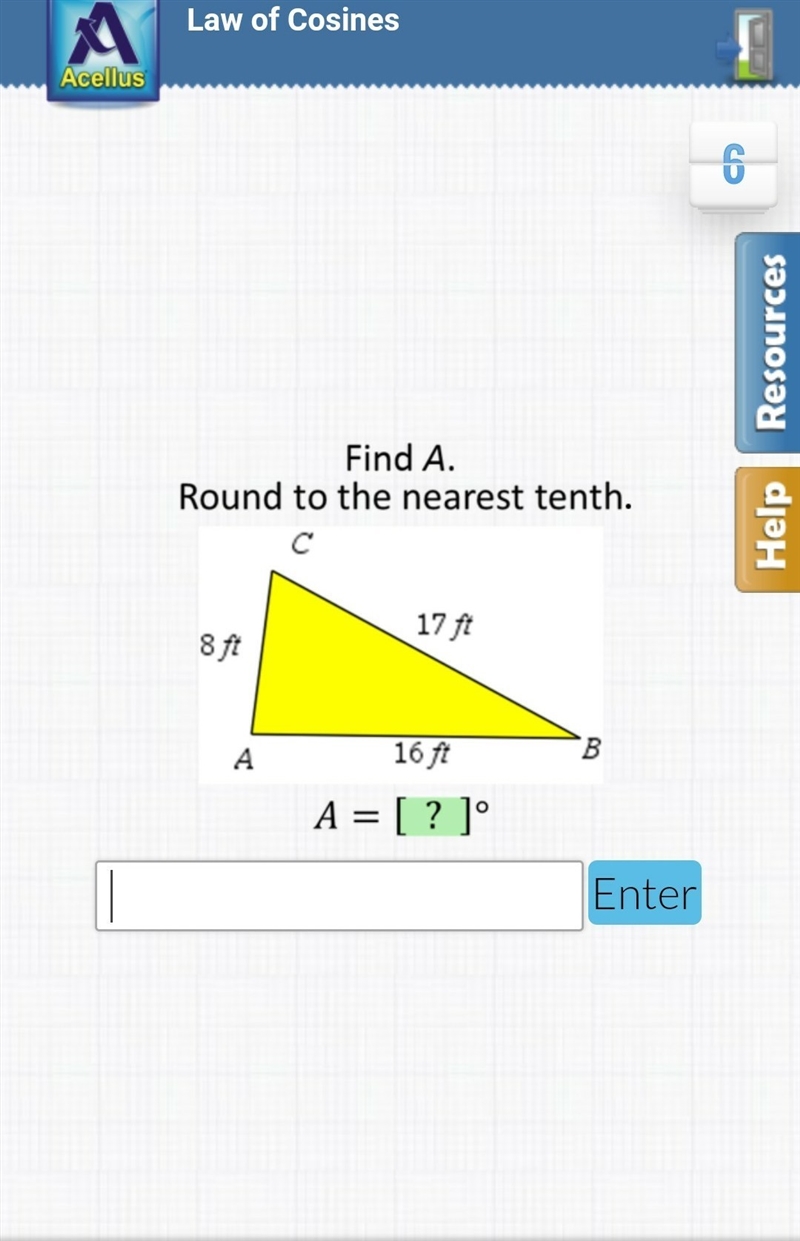 Laws of cosines!!!!! find A round to the nearest tenth! please help!!!!​-example-1