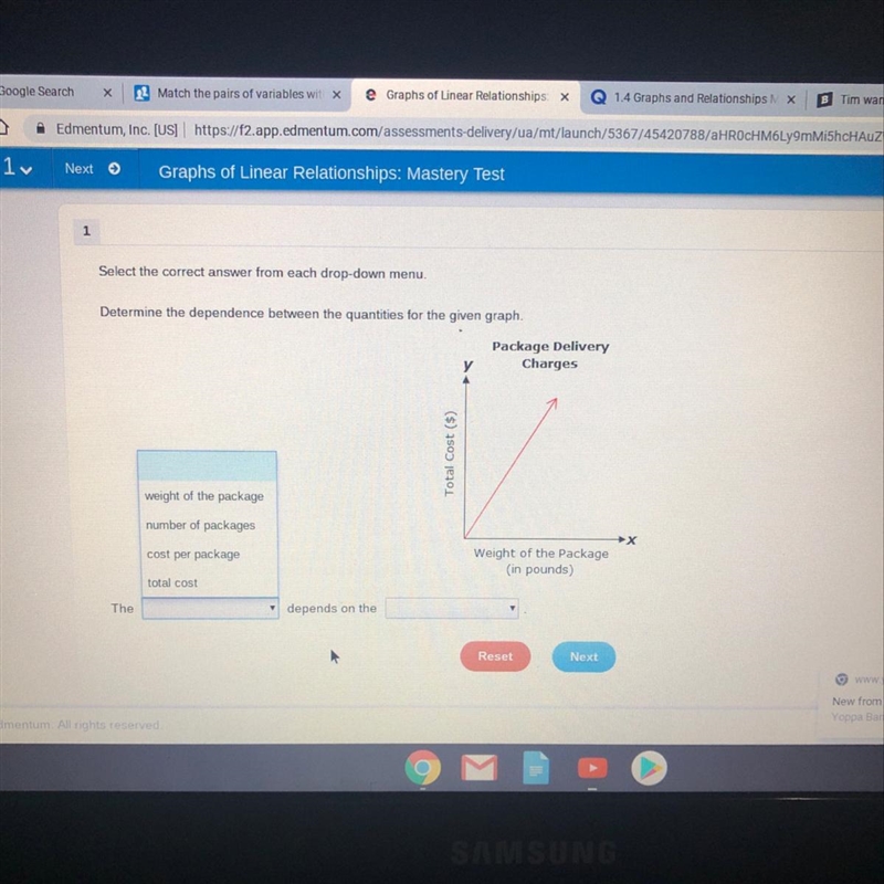 Select the correct answer from each drop-down menu. Determine the dependence between-example-1