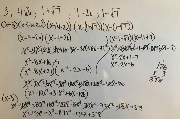 Write a polynomial function f of least degree that has rational coefficients, a leading-example-1