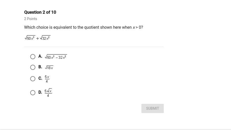 What choice is equivalent to the quotient when x>0? [Photo attached]-example-1